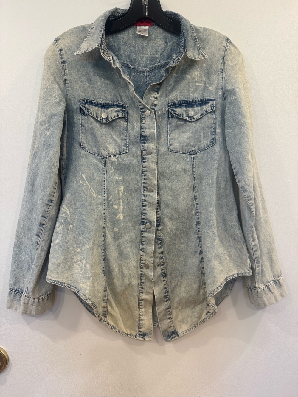 Acid-Washed, 100% Cotton Collared, Snap Button Down Top, Size Small